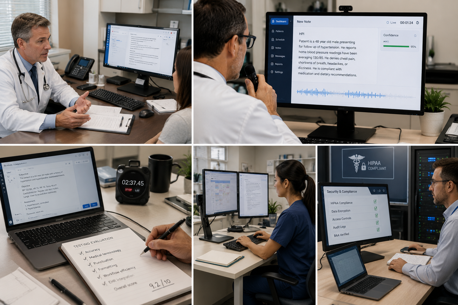 Healthcare software security and HIPAA compliance review process. Best medical dictation software testing process featuring AI medical transcription, clinical documentation workflows, speech recognition evaluation, patient note creation, healthcare workflow optimization, and HIPAA compliance assessment for doctors and clinics.