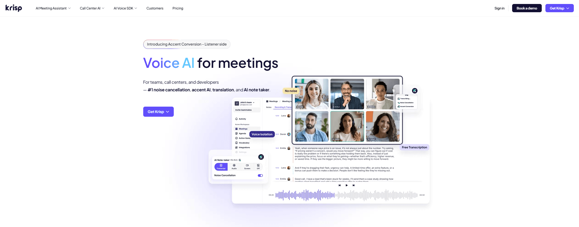 Krisp Best AI Note Taker for Noisy Calls and Audio Clarity