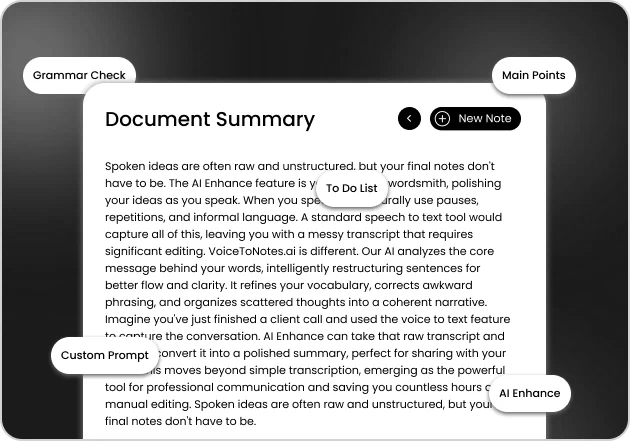 VoiceToNotes Document Summary Interface